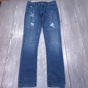 J Brand Bearden Moto Jeans Mens 32 Blue Distressed Biker Slim Fit Straight